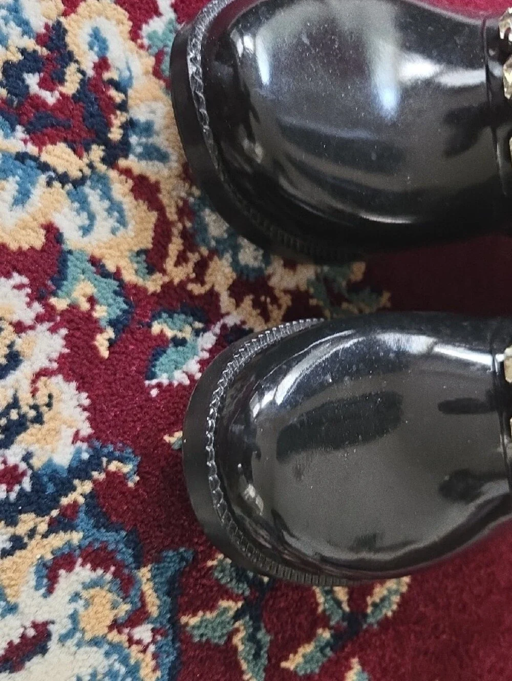Michael Kors Black Patent Rain Boots with Clear Gem Accents